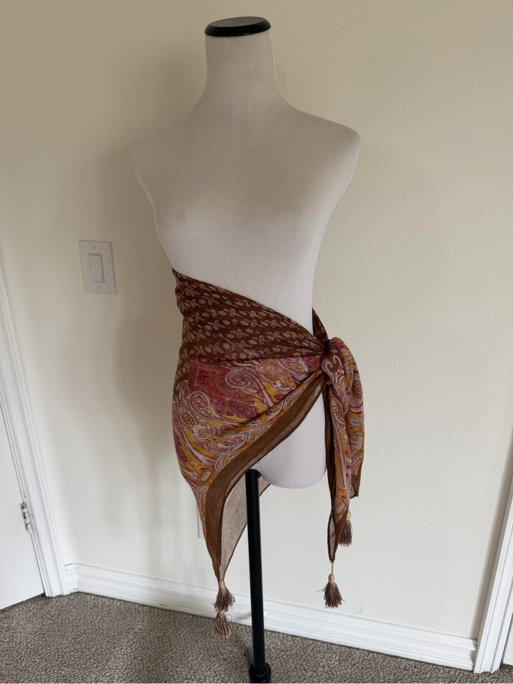 Lightweight Brown Paisley Scarf Shawl